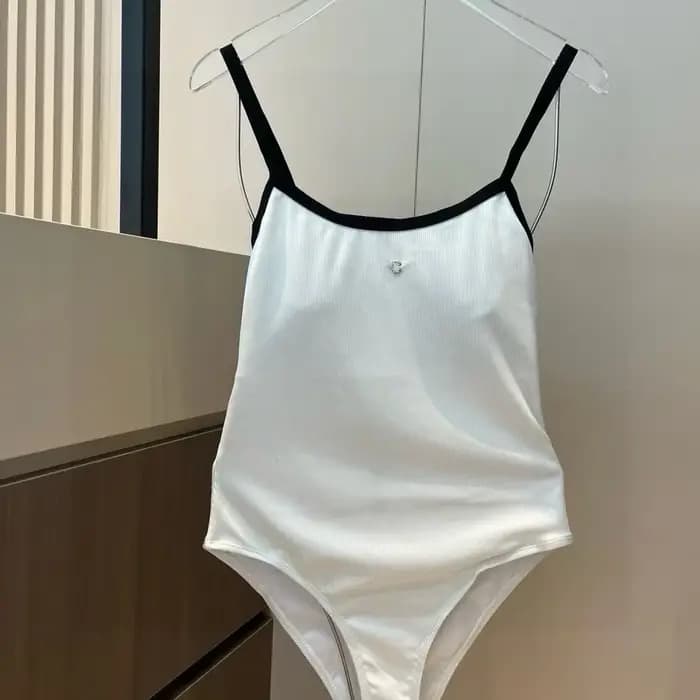 Maillot de bain bikini femme color block à bretelles, noir et blanc, été
