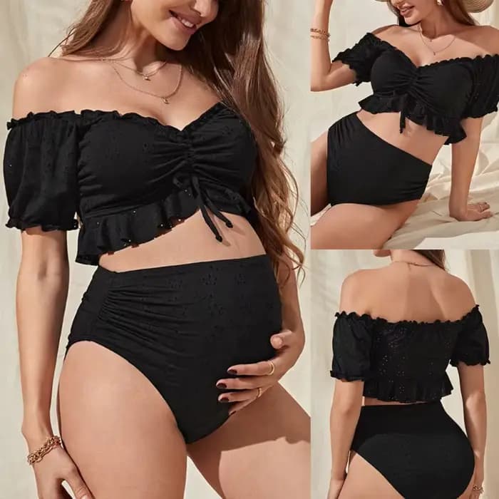 Maillot bain maternité taille haute, manches courtes, pour soutien confortable pendant grossesse les activités
