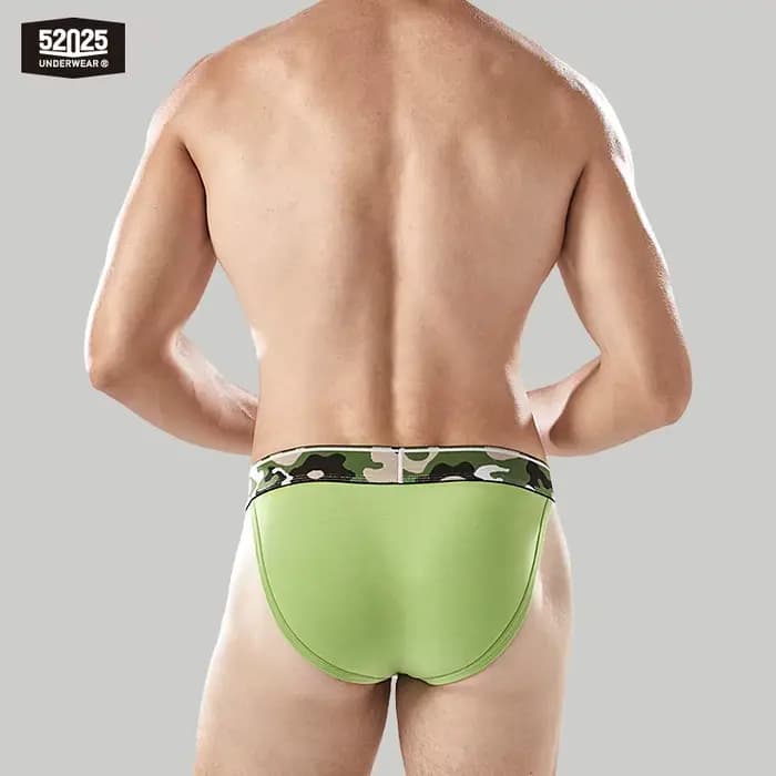 52025 Slip bikini pour homme – Mini slip sexy coupe haute avec ceinture camouflage élégante. Modal en coton doux et respirant