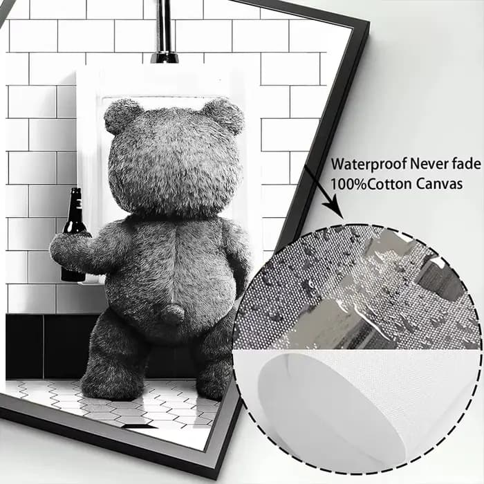 Affiche décorative murale en toile imprimée, motif ours mignon noir et blanc, pour salle de bain, décoration moderne et tendance pour chambre, maison et toilettes