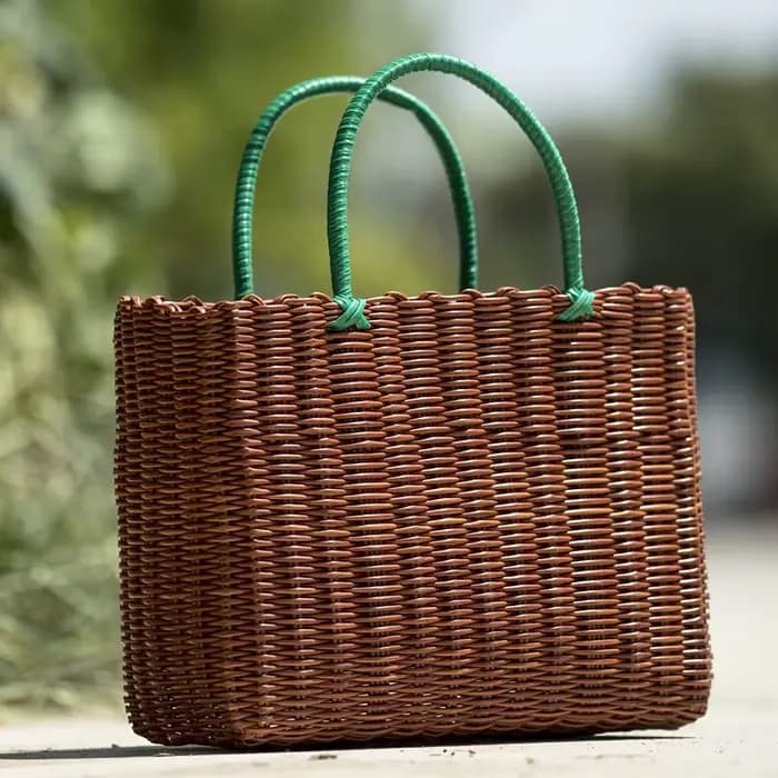 Panier de bain panier à main en Imitation rotin tissé panier de bain bain bleu panier de pique-nique panier à oeufs panier de courses à la maison Ins