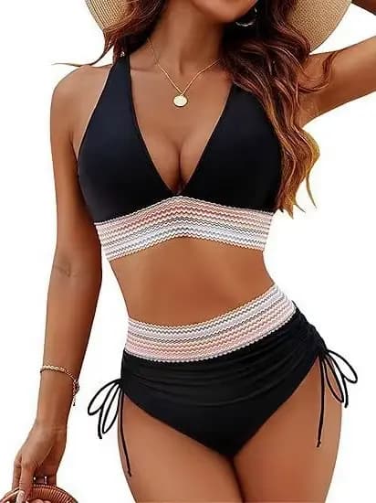 Maillots de bain bikini pour femmes 2026 – Maillot de bain moulant dos nu couleur unie sexy décolleté en V profond – Vêtements de bain pour femmes