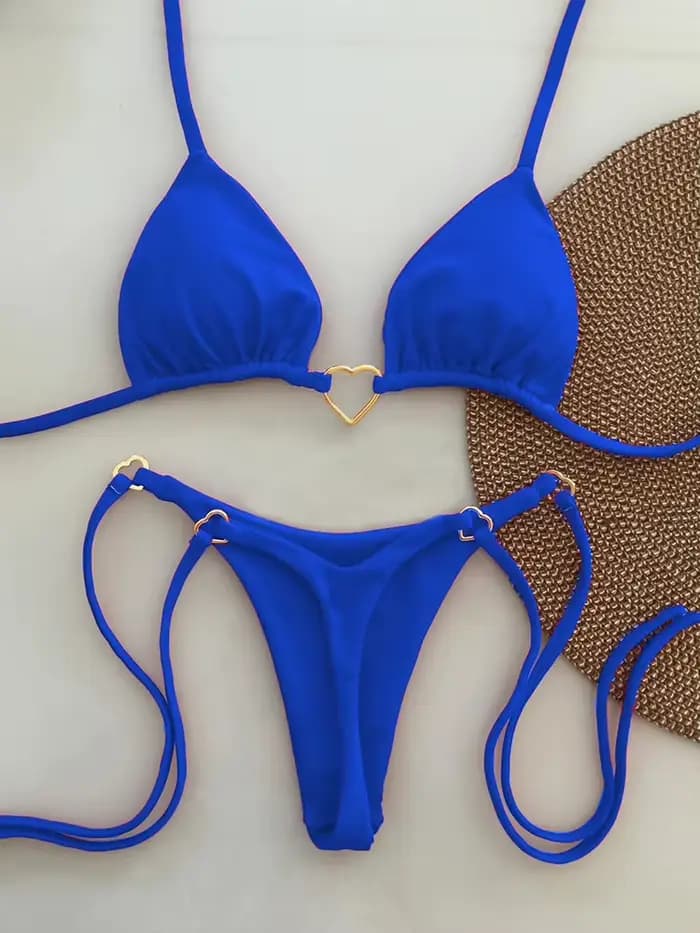 Ensemble Bikini Sexy taille basse pour femmes, maillot de bain d'été de couleur unie avec haut rembourré pour les vacances à la plage