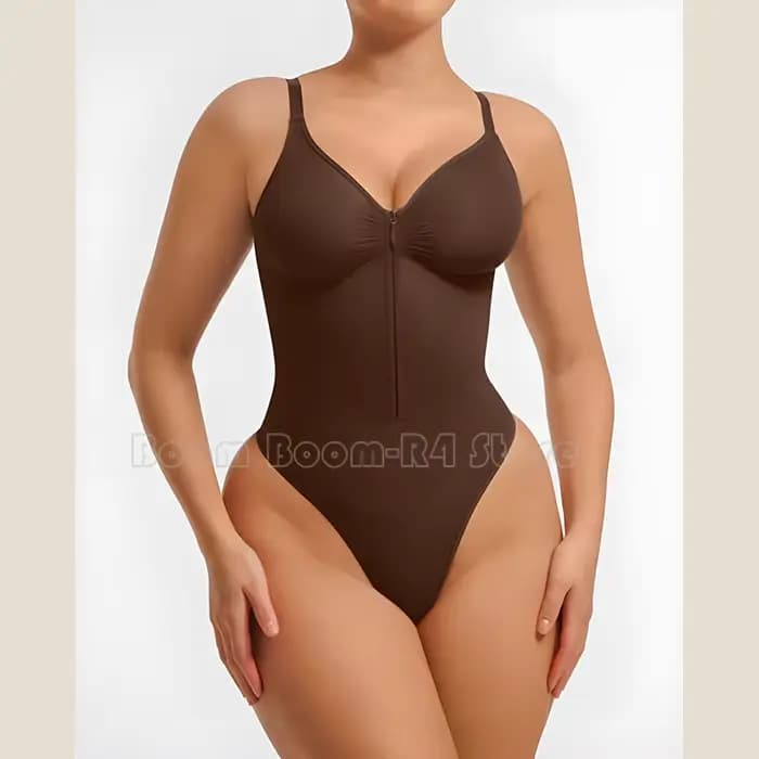 Une pièce corps Shaper avec soutien-gorge élégant couleur unie nouveauté Triangle Shorts ventre contrôle avant fermeture éclair sculptant Shapewear