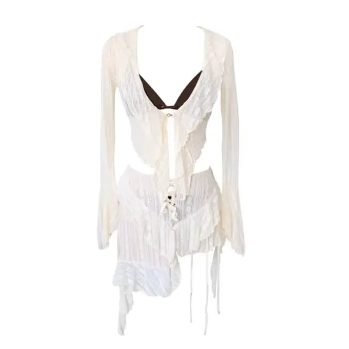 Maillot de bain bikini femme en dentelle à manches longues