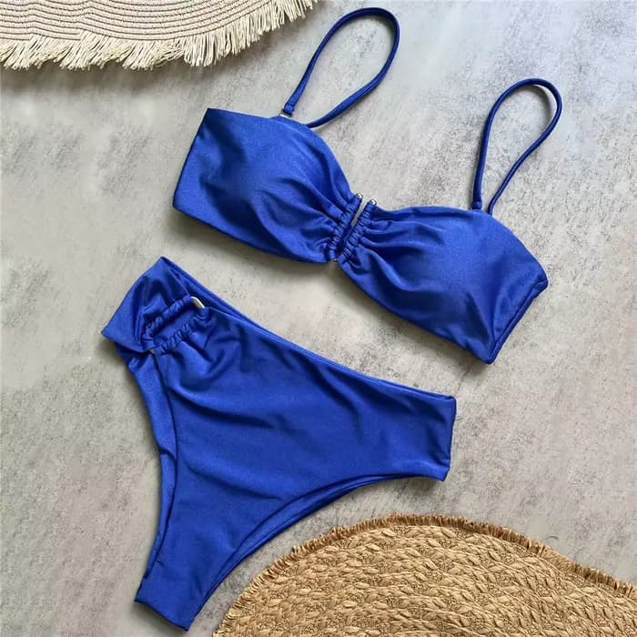 Marron brillant U en forme de Bikini taille haute Sexy maillot de bain femmes 2026 froissé maillots