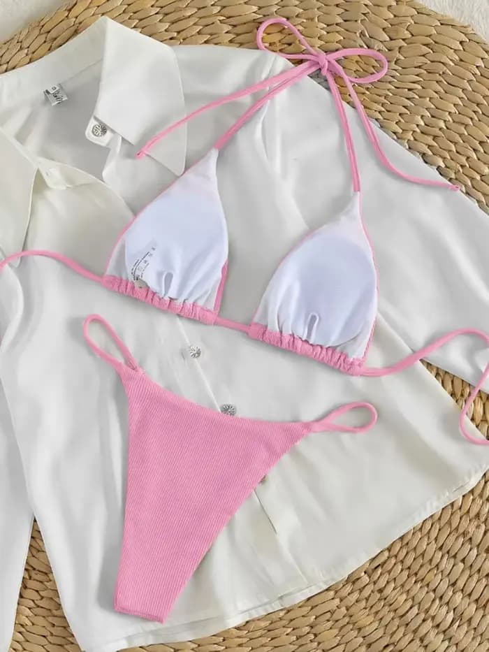 String Bikinis 2024 Femmes Sexy Triangle Maillot De Bain Solide Blanc Maillots