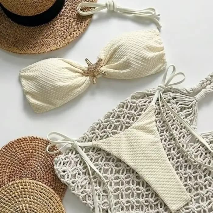 Maillot de bain couleur unie Bikini européen et américain Sexy à lacets Bikini femme petit frais fendu plage Style pur désir maillot de bain