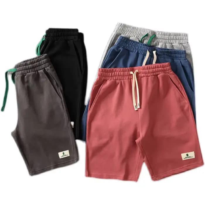 Short d'été rétro américain en éponge blanc pour homme, mode masculine délavée, taille élastique, proximité, wstring, sport, pantalon décontracté 5 points