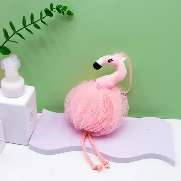 Éponges de bain flamant rose pour enfants, Loofah, Pouf de bain en maille, jouet Animal, éponge de bain colorée, boules d'épurateur de corps, maille de douche pour enfants