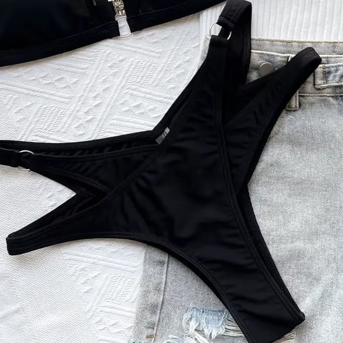 Push Up Bikini Femmes 2026 Sexy Solide Maillot De Bain Noir Deux Pièces Maillot de bain Bretelles Triangle Évider String Bikini Ensemble Maillots De Bain