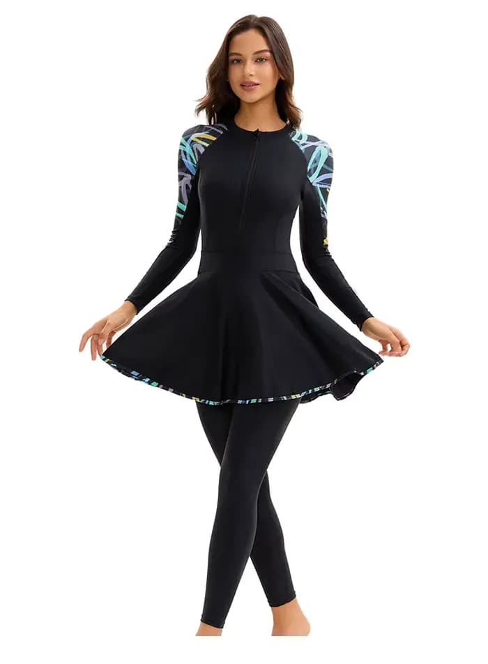 Maillots de bain islamiques à manches longues pour femmes, une pièce musulmane modeste | Maillot de bain Burkini à couverture complète, maillot de bain solide