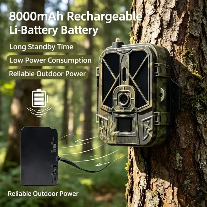 Caméra de chasse 4G avec vidéo en direct, batterie au lithium, carte SIM intégrée, 120MP, 4K, application de jeu sans fil, service cloud, étanche