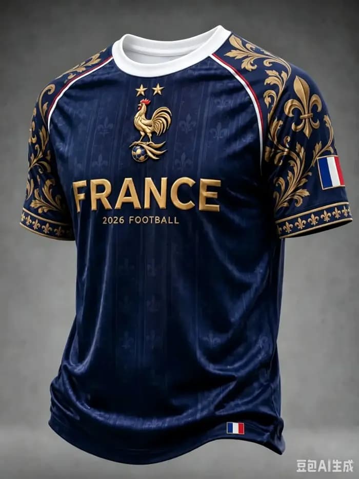 Maillot de football vintage de luxe France 2026, col en V, manches courtes raglan, motif coq baroque, uniforme de collection pour homme, assorti pour la famille