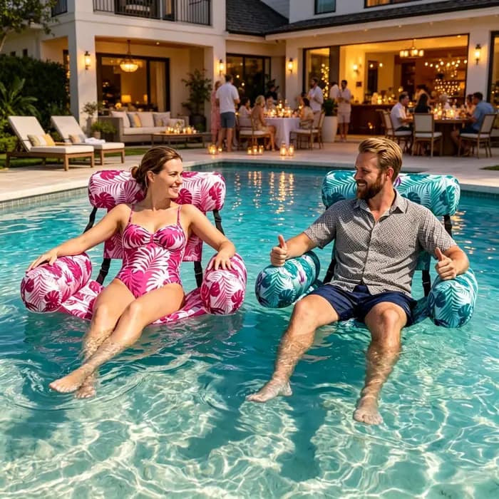 Chaise longue gonflable à imprimé tropical avec dossier