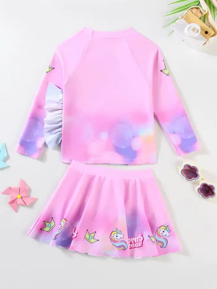 Filles enfants maillot de bain 2026 nouveau rose dessin animé manches longues maillots