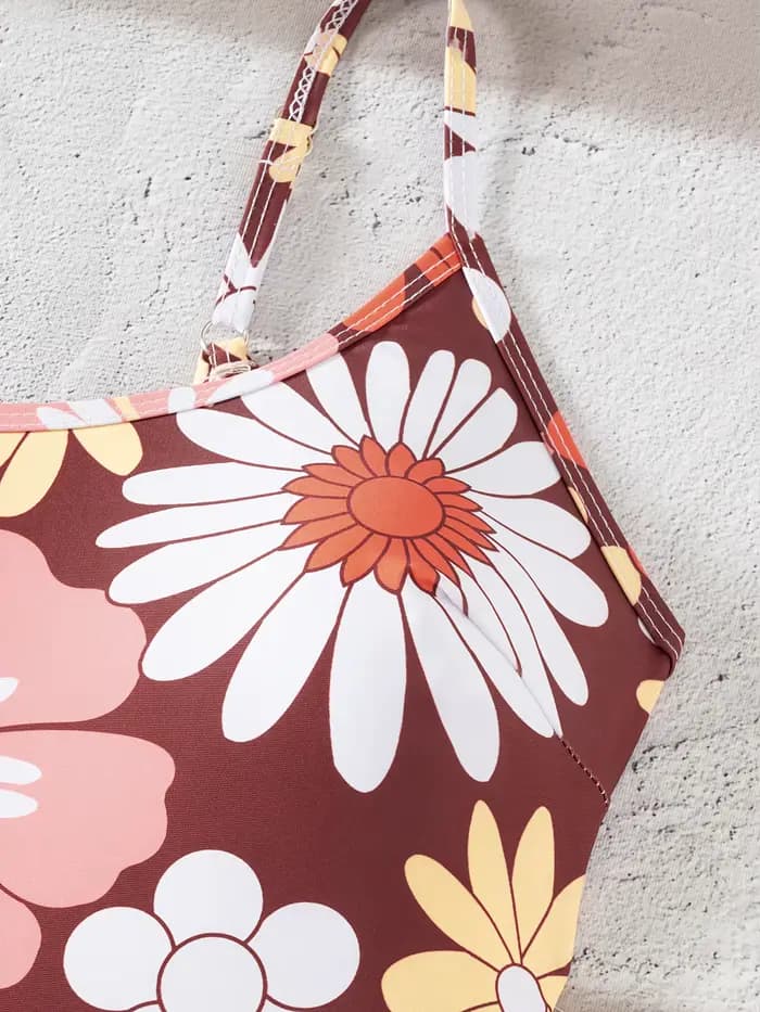 Maillot de bain une pièce pour femme avec un joli imprimé floral en orange