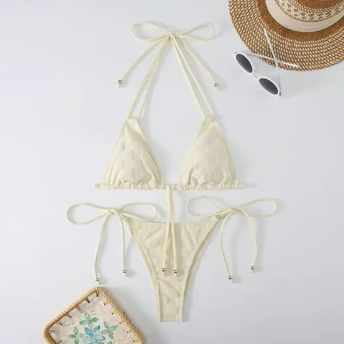 Nouveau Style Bikinis ensemble Sexy solide Plaid Bikini maillot de bain Push Up