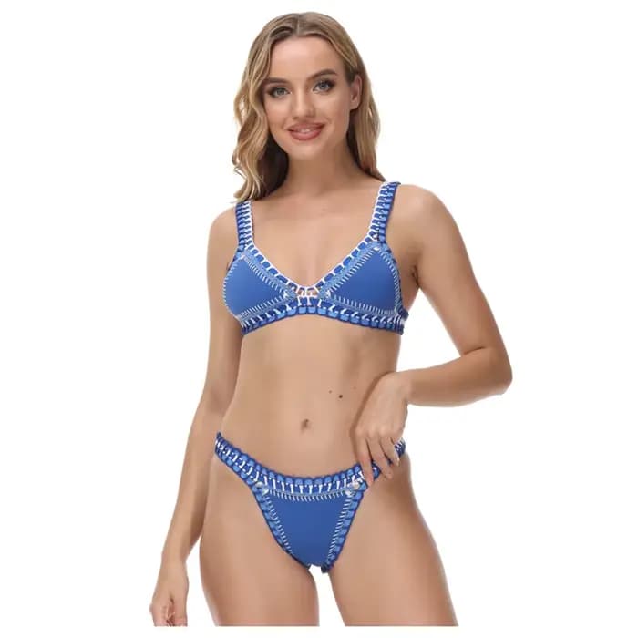 Bleu fait à la main Crochet Bikini ensemble femmes Maillot De Bain maillots