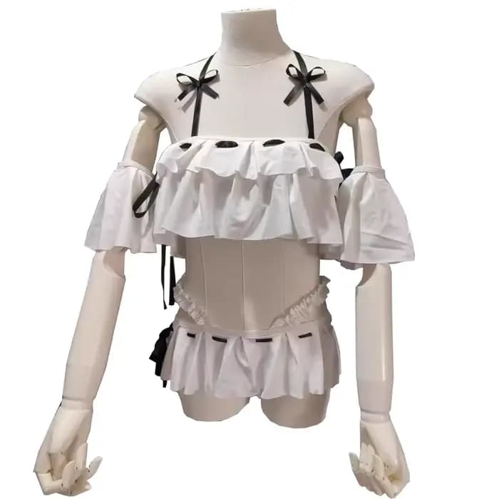 Maillot de bain Blue Archive Ajitani Hifumi, maillot de bain Sukumizu pour fille étudiante Lolita, maillot de bain blanc à volants