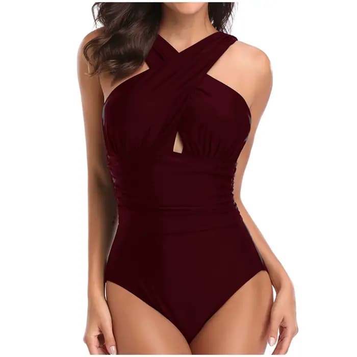 Maillot de bain une pièce découpé pour l'été, dos croisé, push-up, monokini, maillot de bain uni pour femme