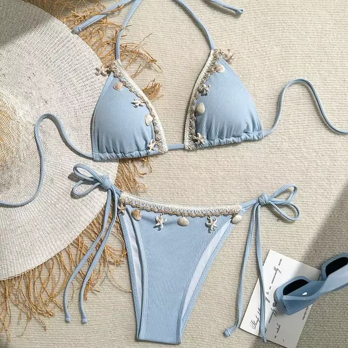 Femmes Sexy Halter Triangle Bikini Top 2025 nouveauté maillots de bain avec coquille et étoile de mer Design à la mode