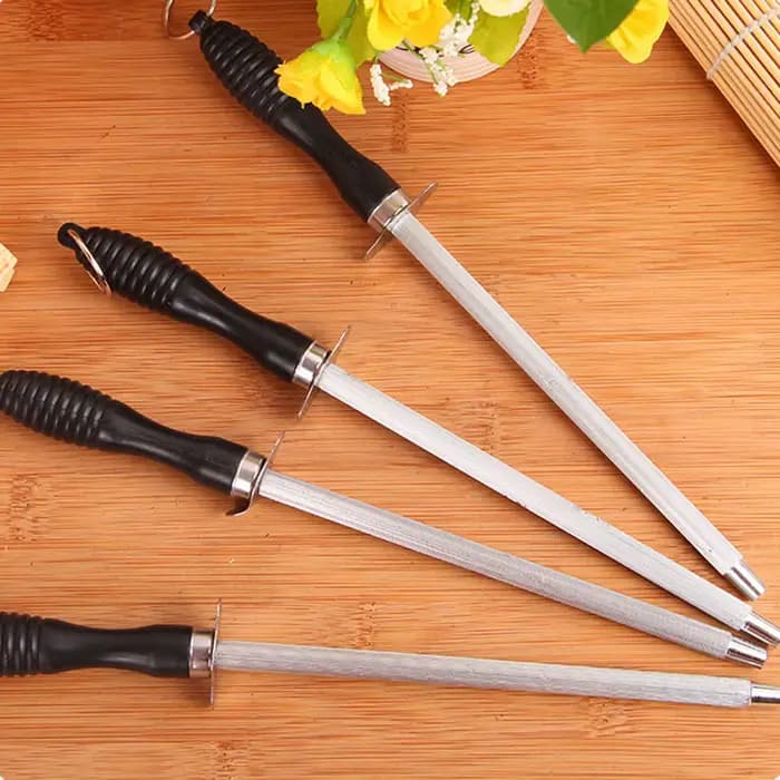 Aiguiseur de couteaux professionnel en acier au carbone, aiguiseur de couteaux durable avec poignée en ABS, tige d'affûtage, outil de cuisine