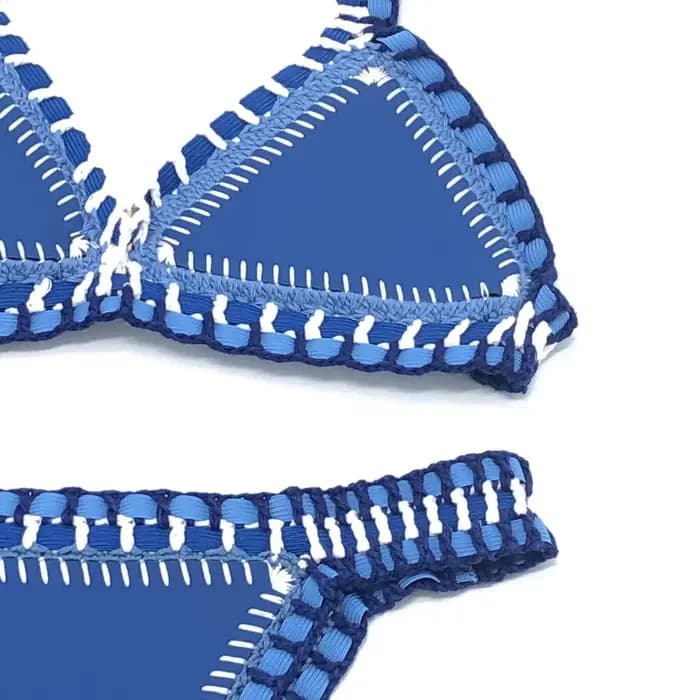 Bleu fait à la main Crochet Bikini ensemble femmes Maillot De Bain maillots