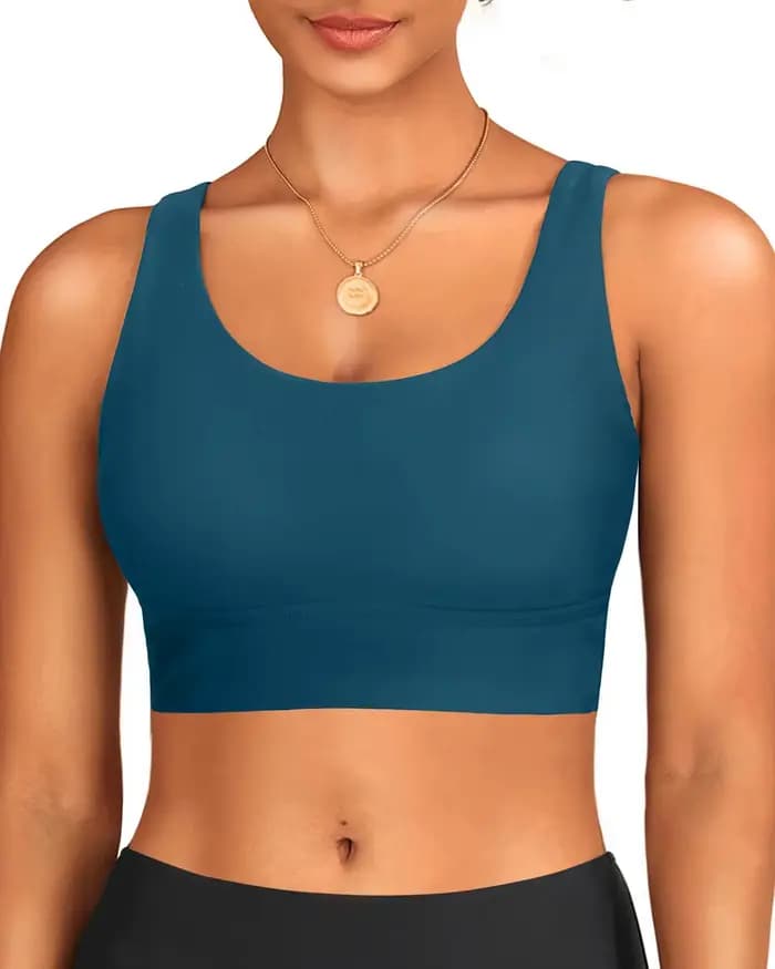 2026 Haut de maillot de bain de sport rembourré pour femme, couleur unie
