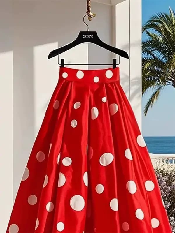 Jupe plissée rouge à pois, style coréen, nouvelle collection pour femme