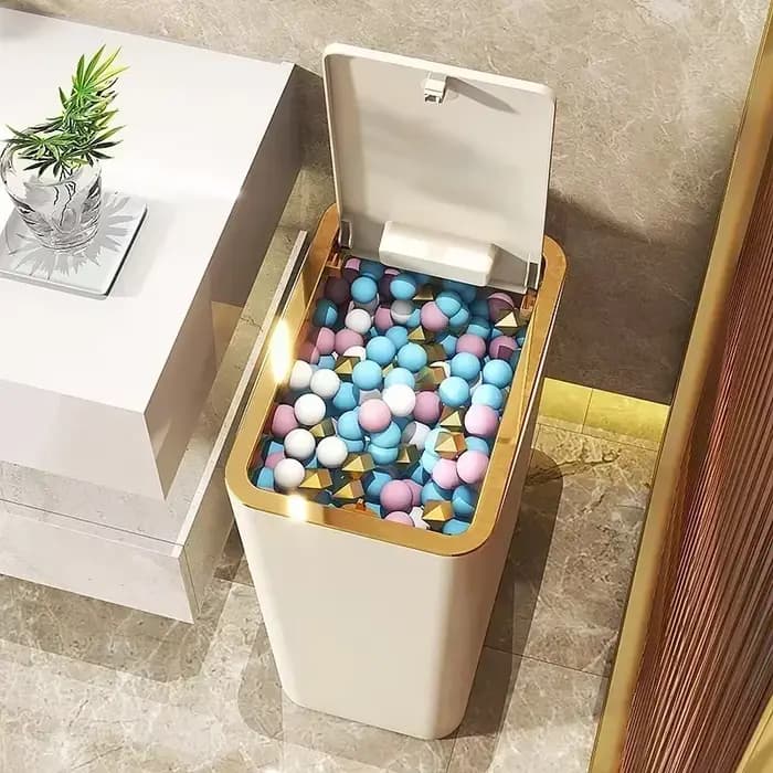 Poubelle de salle de bain - 10L, petite poubelle avec couvercle à pression pour toilettes, chambre à coucher, salon - Poubelle en plastique avec H0255
