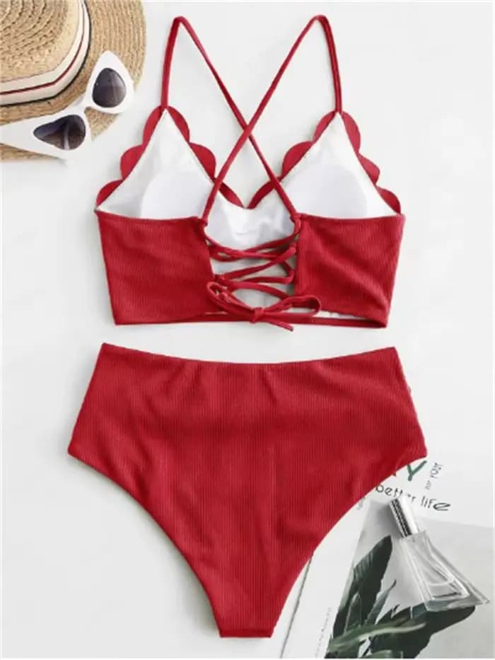 Bikini femmes maillot de bain 2026 nouveau solide côtelé fronde Bikinis ensemble Sexy taille haute maillots