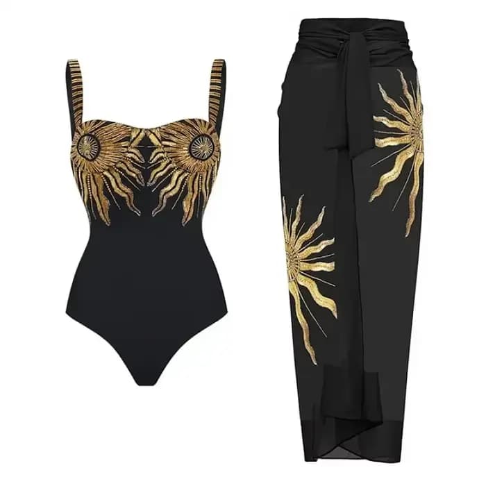 Maillot de bain une pièce à paillettes et jupe