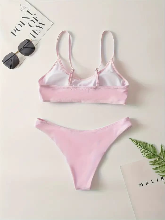 Bikini soutien-gorge de couleur unie à la mode pour femmes adultes - bretelles réglables, adapté aux maillots de bain coupe slim pour les vacances à la plage