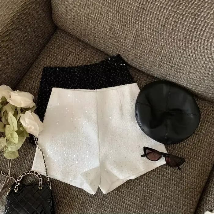 Short taille haute pour femme, pantalons sexy, noir, blanc, olympiques courts, mince, automne, pantalon à paillettes Y2k