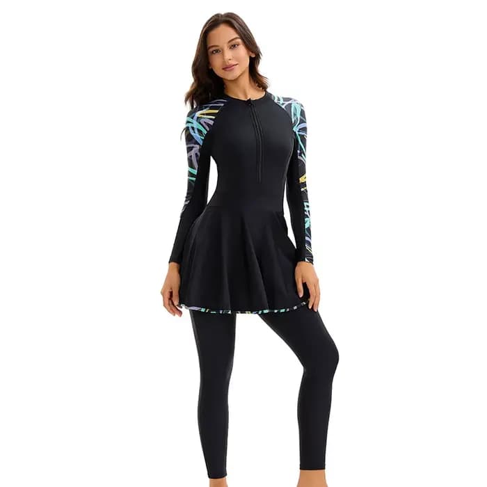 Maillots de bain islamiques à manches longues pour femmes, une pièce musulmane modeste | Maillot de bain Burkini à couverture complète, maillot de bain solide