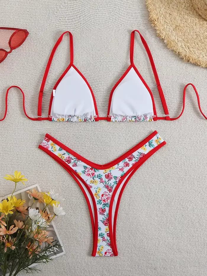 Maillot de bain deux pièces imprimé floral pour femmes