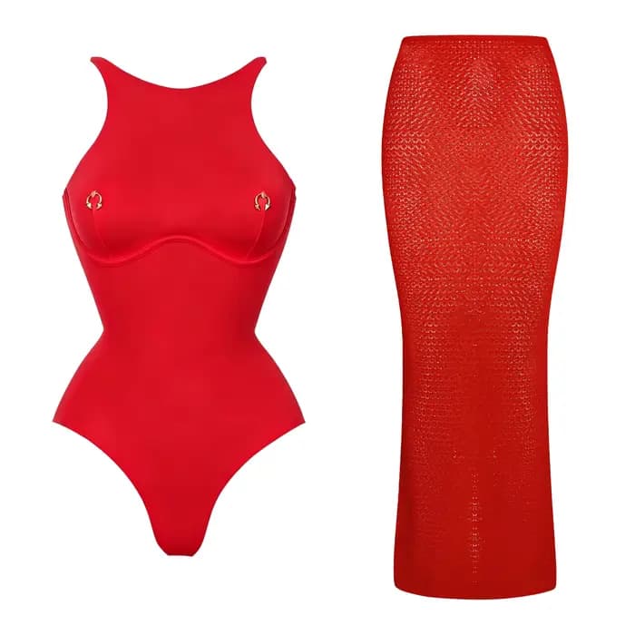 Maillot de bain sexy pour femme avec jupe, ensemble bikini, maillot de bain à coupe haute, tenue de plage, vêtements de villégiature, été, biquini