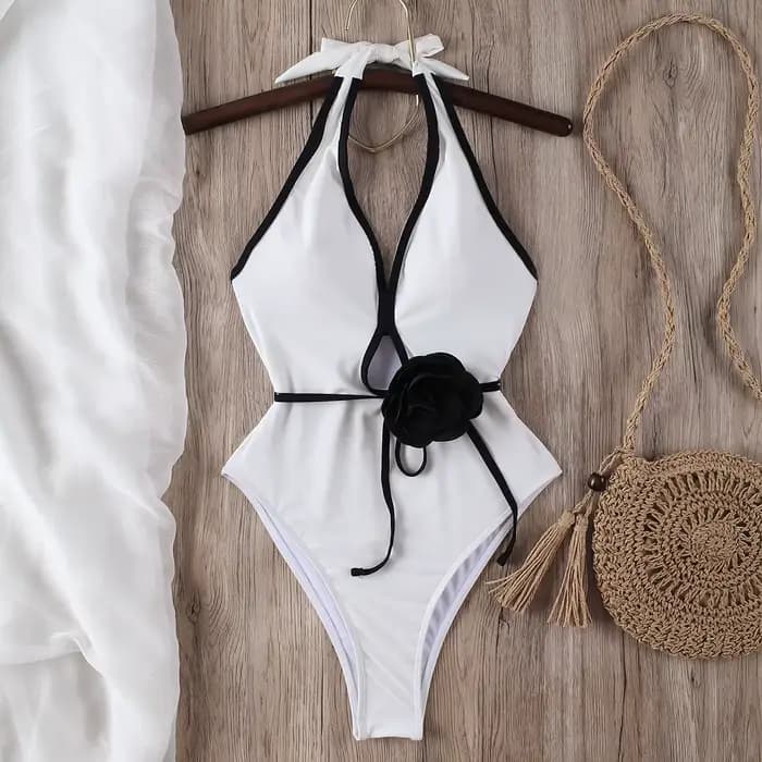 Maillot de bain une pièce à fleurs, col licou, Bandage, pour femmes, vêtements de plage, Monokini, nouvelle collection, 2024