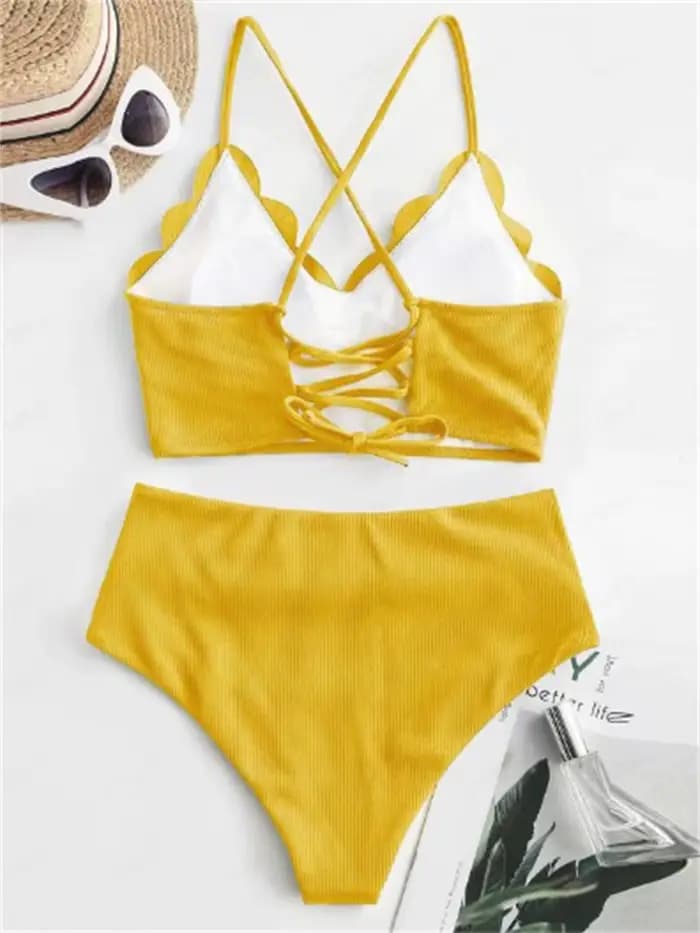 Bikini femmes maillot de bain 2026 nouveau solide côtelé fronde Bikinis ensemble Sexy taille haute maillots