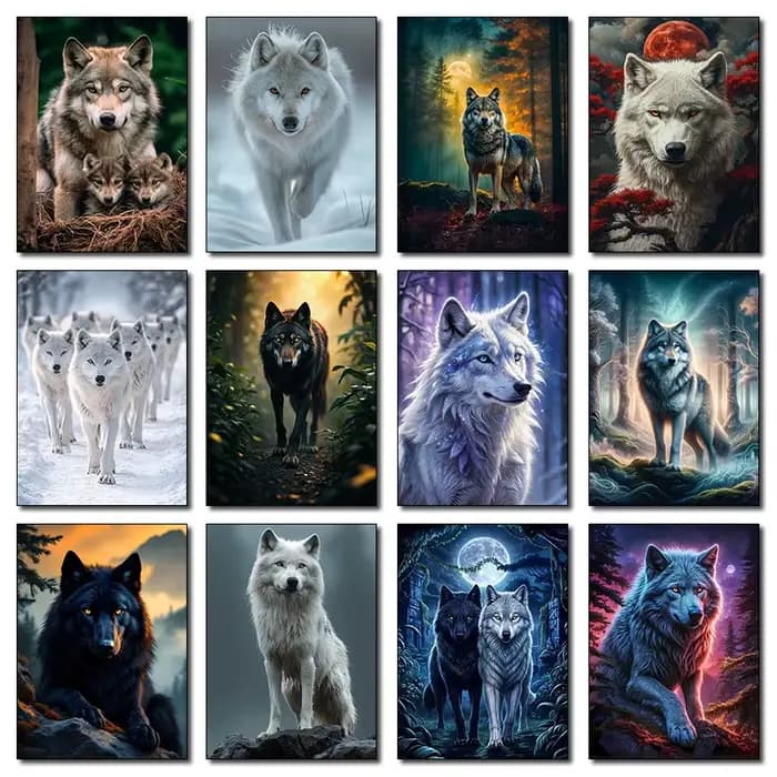 Affiches classiques sur toile de l'animal sauvage de la forêt, loup, bête féroce, peinture sur toile, image d'art murale pour salon, décoration de la maison, cadeaux