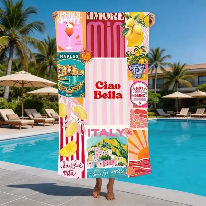 Serviette de plage italienne en microfibre Côte d'Amalfi