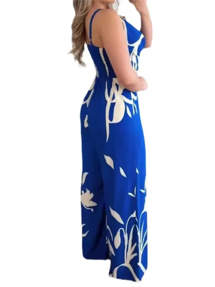 Combinaison à bretelles sexy pour femmes, vêtements de printemps et d'été, imprimé, dos nu, taille cintrée, jambe large, nouvelle mode