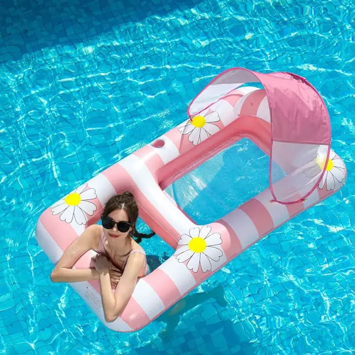 Fauteuil flottant gonflable avec parasol, chaise longue de piscine Daisy, bouée de natation épaissie, hamac aquatique