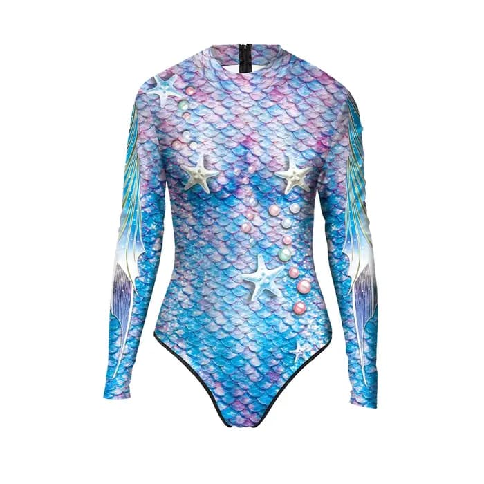 Nadanbao 2025 nouveau printemps été une pièce maillot de bain écailles de poisson impression à manches longues sirène