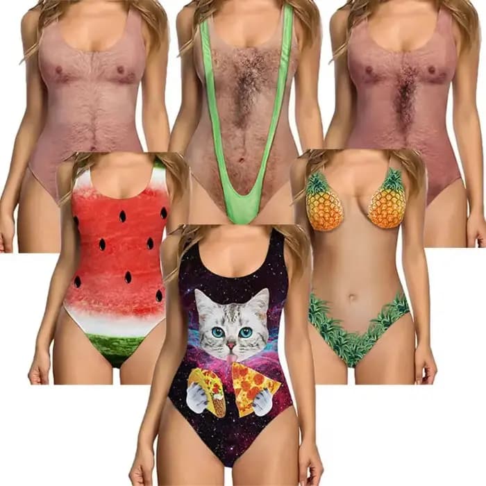 Sexy drôle blague poitrine imprimé femmes maillot de bain