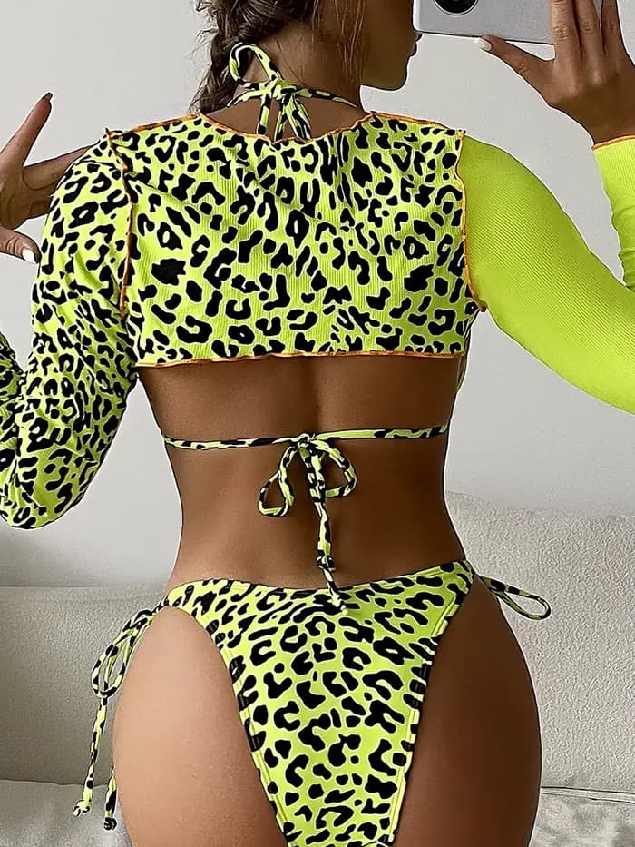Bikini triangle à bretelles léopard 2026, maillot de bain à manches longues pour femmes, maillot de bain sexy, vêtements de bain féminins, maillot de bain, vêtements de plage