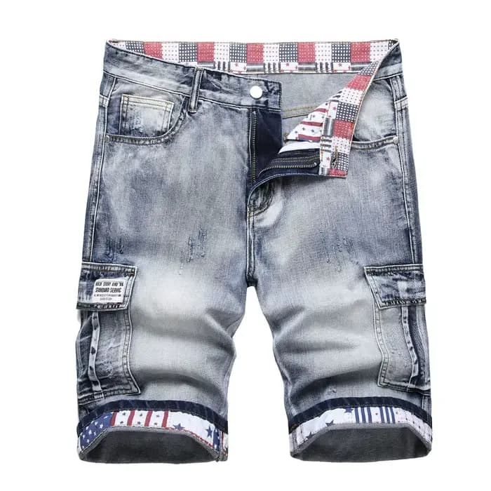 Short en jean Cargo pour hommes, longueur aux genoux, poches multiples, taille moyenne, délavé, pantalon court droit d'été, Streetwear