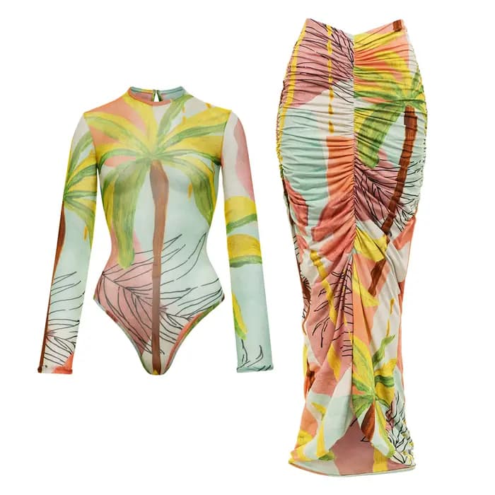 Maillot de bain imprimé Floral à manches longues