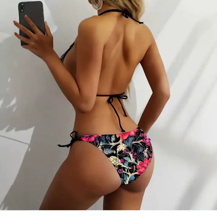 Sexy imprimé fleuri Bikini ensemble femmes maillot de bain deux pièces maillots de bain Triangle maillots de bain femmes à lacets maillot de bain Biquine Brasileiro